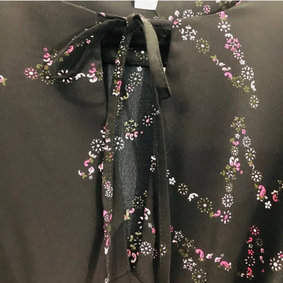 NWT Topshop Floral Star Print Blouse, Long Ruched Sleeve Tie Neck Women Size 6 - Picture 11 of 13